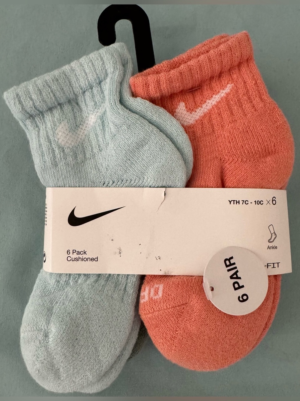 Girls Nike 6-Pack Cushioned Ankle Socks - Teal & Lilac